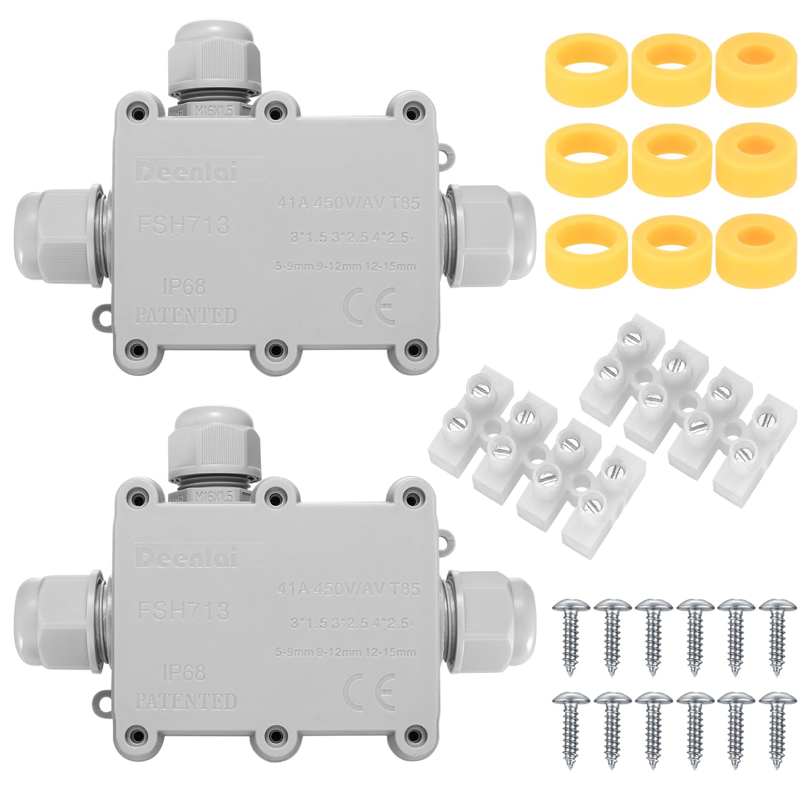 2 Pcs IP68 Waterproof Junction Box Outdoor, 3 Way Outdoor Electrical Cable Connectors, Waterproof Electrical Junction Box for 5-15MM Diameter Cable Connection Wire Connectors, grey