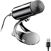 LIANGSTAR USB Computer Microphone, Podcast Mic Desktop with Mute Button for Recording Streaming, Omnidirectional Condenser, Plug&Play Stand with Volume Control for PC, Laptop, Mac, YouTube