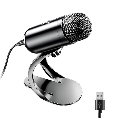 LIANGSTAR USB Computer Microphone, Podcast Mic Desktop with Mute Button for  Recording Streaming, Omnidirectional Condenser, Plug&Play Stand with