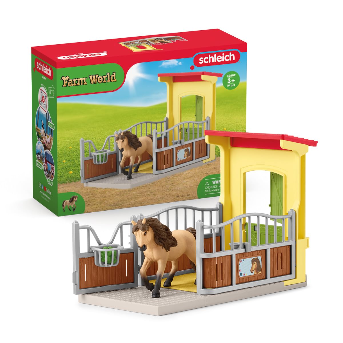 SCHLEICH 42609 Pony Box with Iceland Pony Stallion, from 3 years, FARM WORLD - Playset, 4 pieces