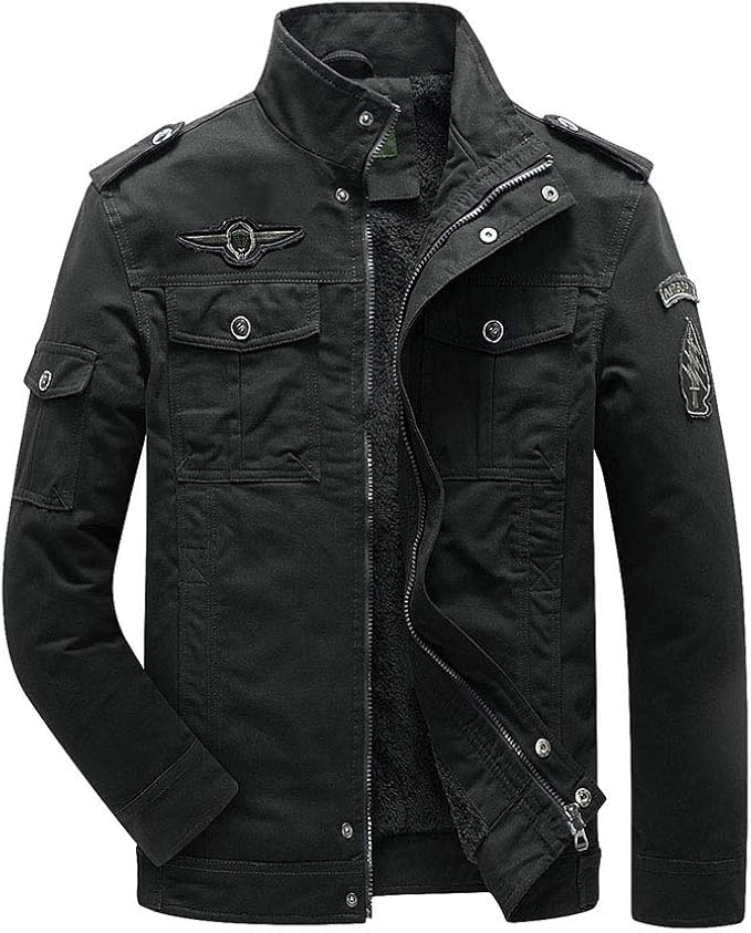Men's Winter Fleece Cargo Jacket Military Thicken Cotton Bomber Jacket