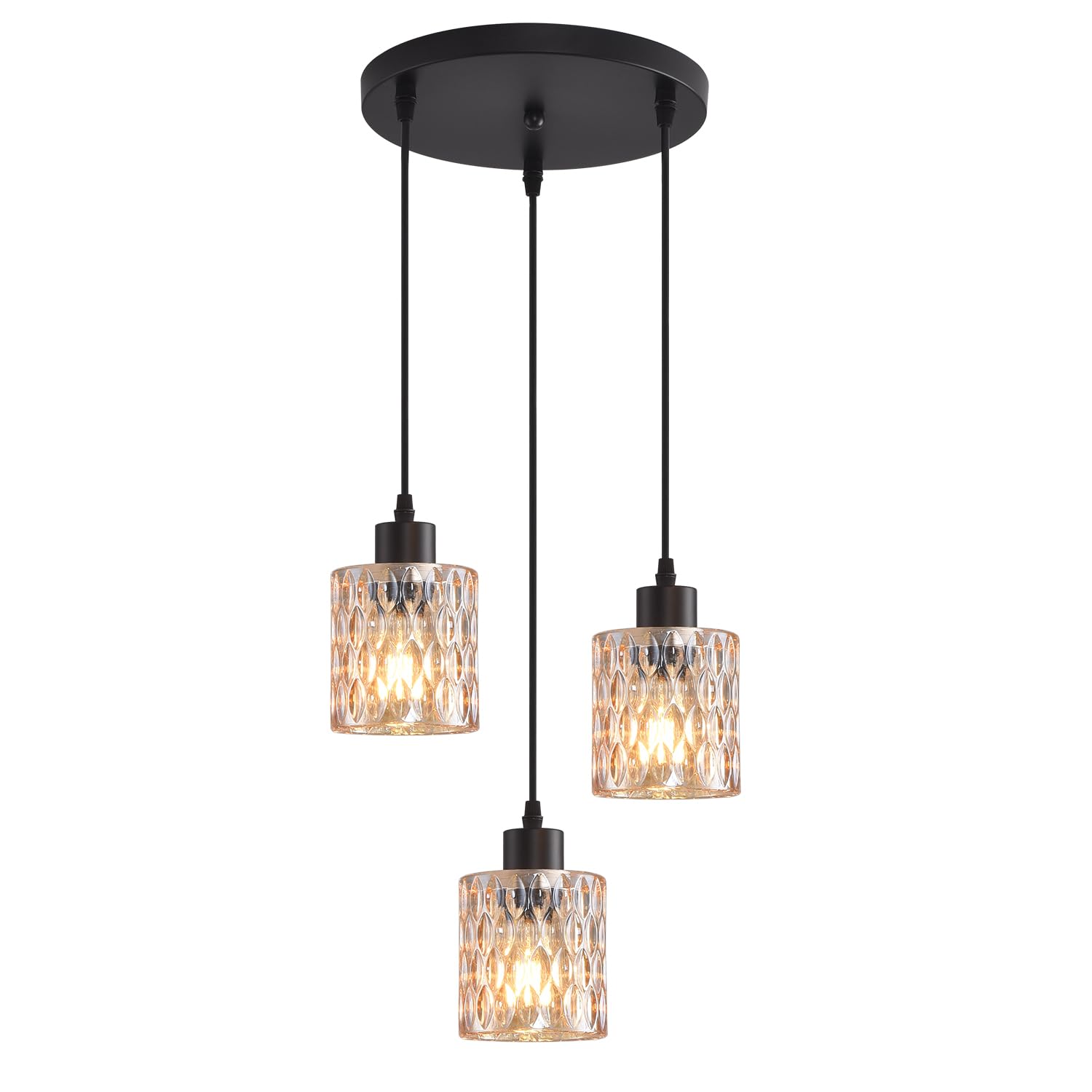 Photo 1 of 3 Lights Industrial Pendant Light with Glass Shade Matte Black Pendant Lighting Adjustable Industrial Retro Style Hanging Light,Kitchen Island Farmhouse Pendant Lights Fixtures for Kitchen,Farmhouse