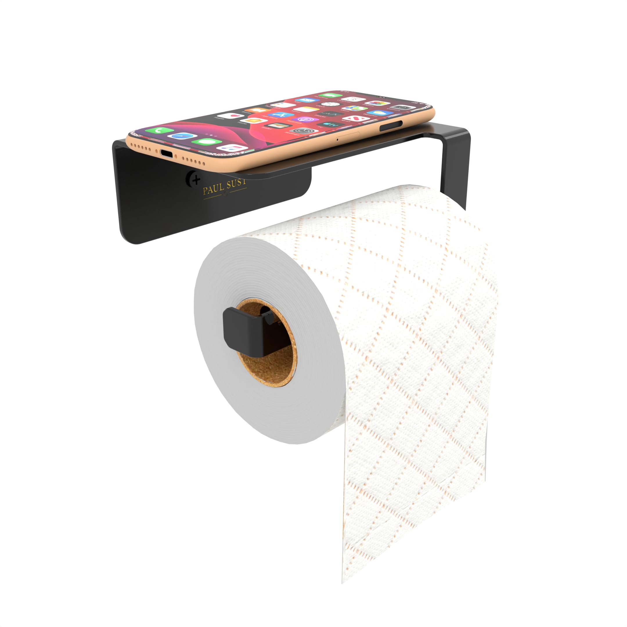 Paul Sust - Toilet Roll Holder - Slick Minimalist Design Black/Silver Wall Mounted Toilet Paper Holder with Shelf