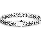 LYNNON Stainless Steel Cuban Link Bracelet, 8mm/12mm Width, 7.5"/8.3" Length, Silver Wrist Bracelets for Men Women, with Gift Box