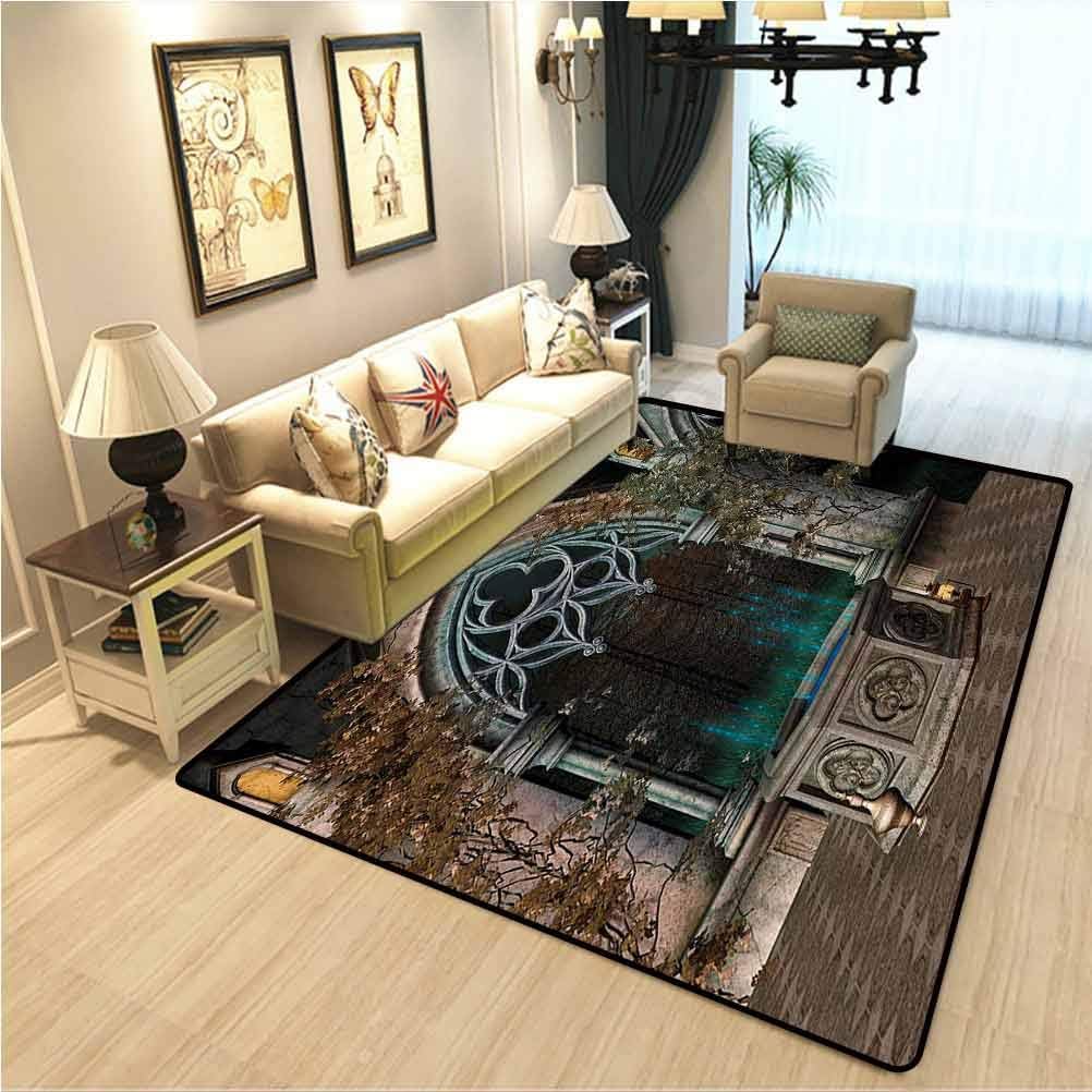Amazon Com Gothic Gym Decorative Carpet Mystical Patio With Enchanted Wishing Well Ivy On Antique Gateway To Magical Forest Family Party Festive Decoration Carpet Grey Teal W4xl6 Ft Kitchen Dining
