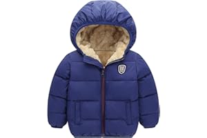 Happy Cherry Boys Girls Winter Thick Jacket Warm Fleece Fur Lining Zipper Hooded Windproof Coat Outwear for 1-7 Years