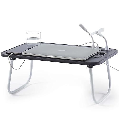 Nestl Foldable Lap Desk - Portable Laptop Stand for Bed, Couch, Work, Reading & Writing - USB Ports, Small Laptop Tray, Black