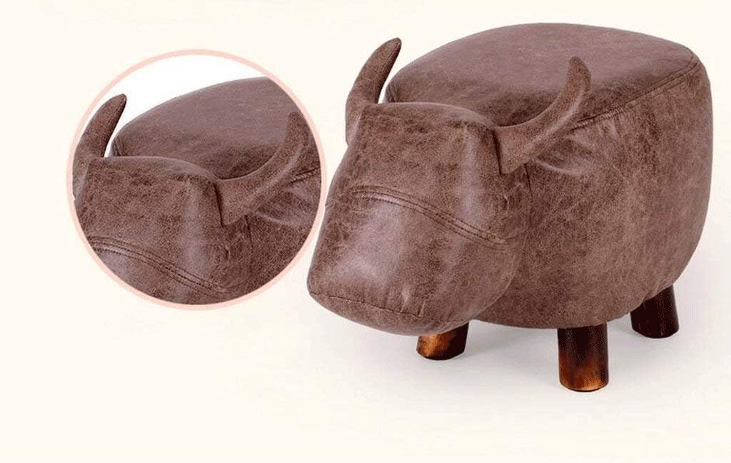Keraiz Cow Shape 3D Cute Wooden Wood Support Upholstered Footstool