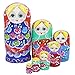 Winterworm Set of 7 Pieces Wooden Handmade Traditional Blue Red Colorful Flower Russian Nesting Stacking Dolls Matryoshka Kids Children Gifts Toy for Home Desk Room Party Decoration