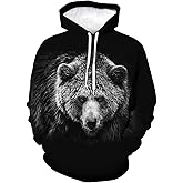 Snbidmk Novelty Bear Graphic Hoodie Cool Animal Print Hoodies Sweatshirt Pullover for Men Women