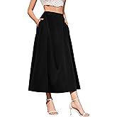 Womens Flowy Maxi Skirt Summer Elastic High Waist Long Skirts Casual A-Line Skirt with Pockets