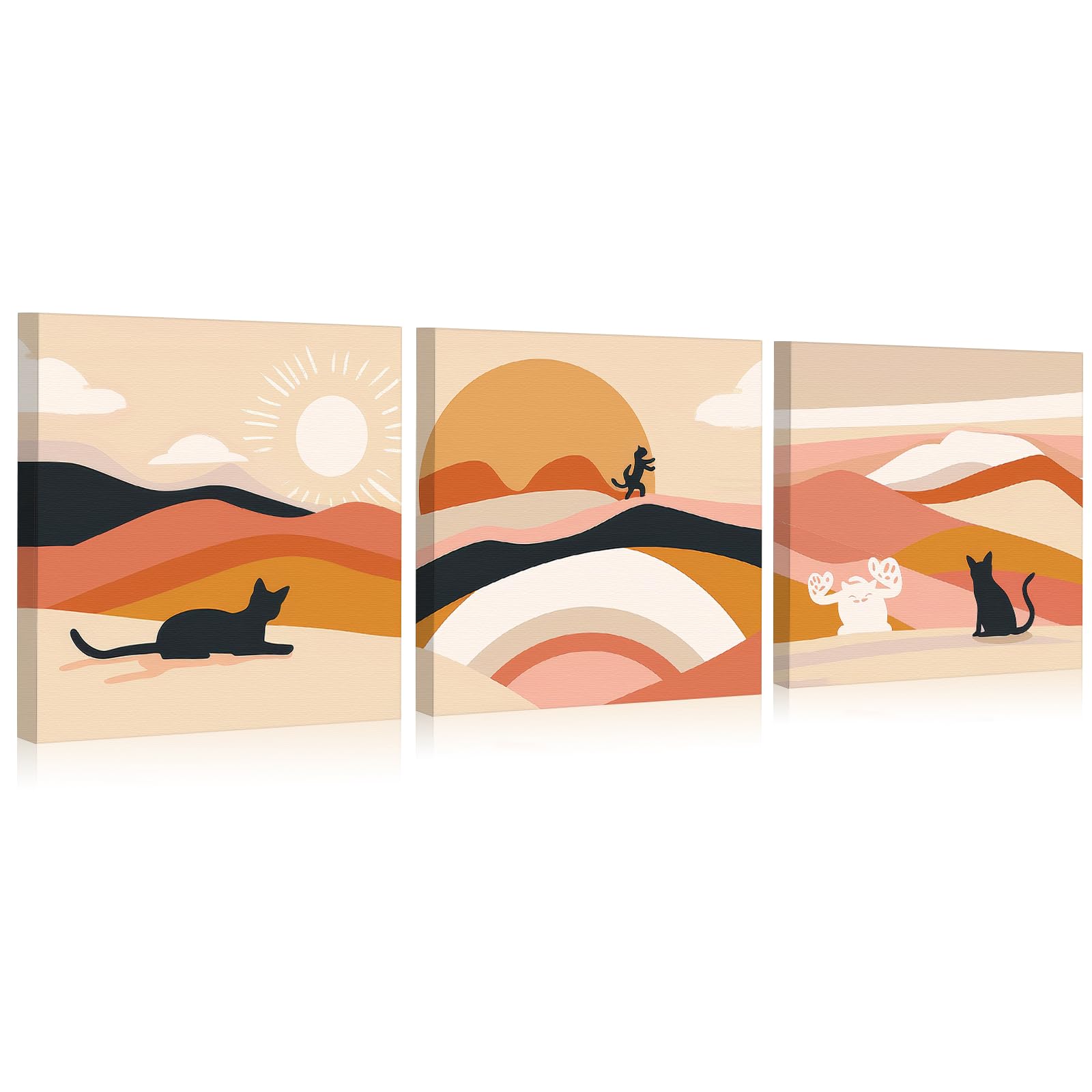 JBER Set of 3 Canvas Wall Art, Modern Poster Prints for Walls, Bedroom Living Room Wall Table Decoration, Beautiful Gift, Framed, 30 x 30 cm (RunningBlackCat)