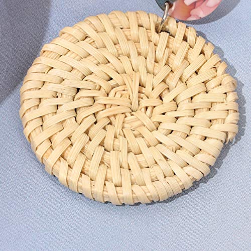 MOLOCH Rattan Earrings Handmade Lightweight Straw Wicker Braid Woven Drop Dangle Earrings Acrylic Resin Disc Statement Stud Earring (Disk Floral)