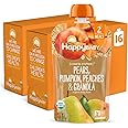 Happy Baby Organics Stage 2 Baby Food Pouches, Gluten Free, Vegan & Healthy Snack, Clearly Crafted Fruit & Veggie Puree, Pumpkin, Peaches & Granola, 4 Ounces (Pack of 16)