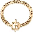FRUMOS Dainty Layering Bracelets for Women 18 k Gold Plated Fashion Adjustable Chunky Cuban Paperclip Link Chain Bracelets Jewelry for Women Girls Gift