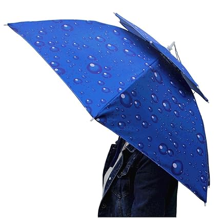 Luwint Hands Umbrella Hat - 31 Diameter Windproof Elastic for Fishing Gardening in Outdoor Recreation (Blue)