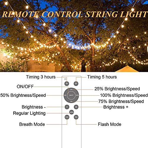 Yuusei 50Ft LED Dimmable String Lights Remote Control, Outdoor Patio
