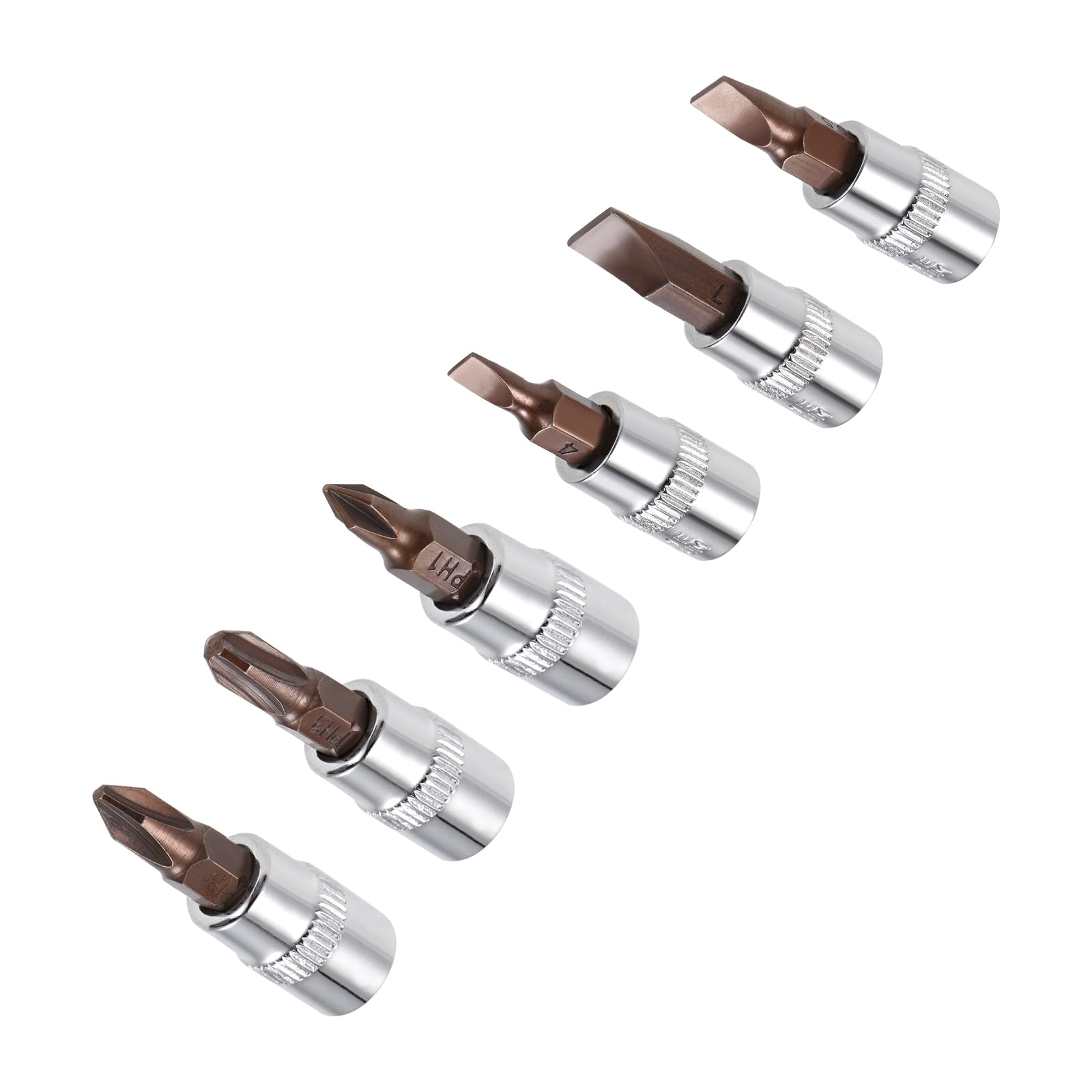 CoCud Phillips/Slotted Bit Socket Set, #1-#3, FD4-FD7 Bit 1/4" Drive, S2 Steel Heat Treated CR-V Socket - (Applications: for Fastener Application)