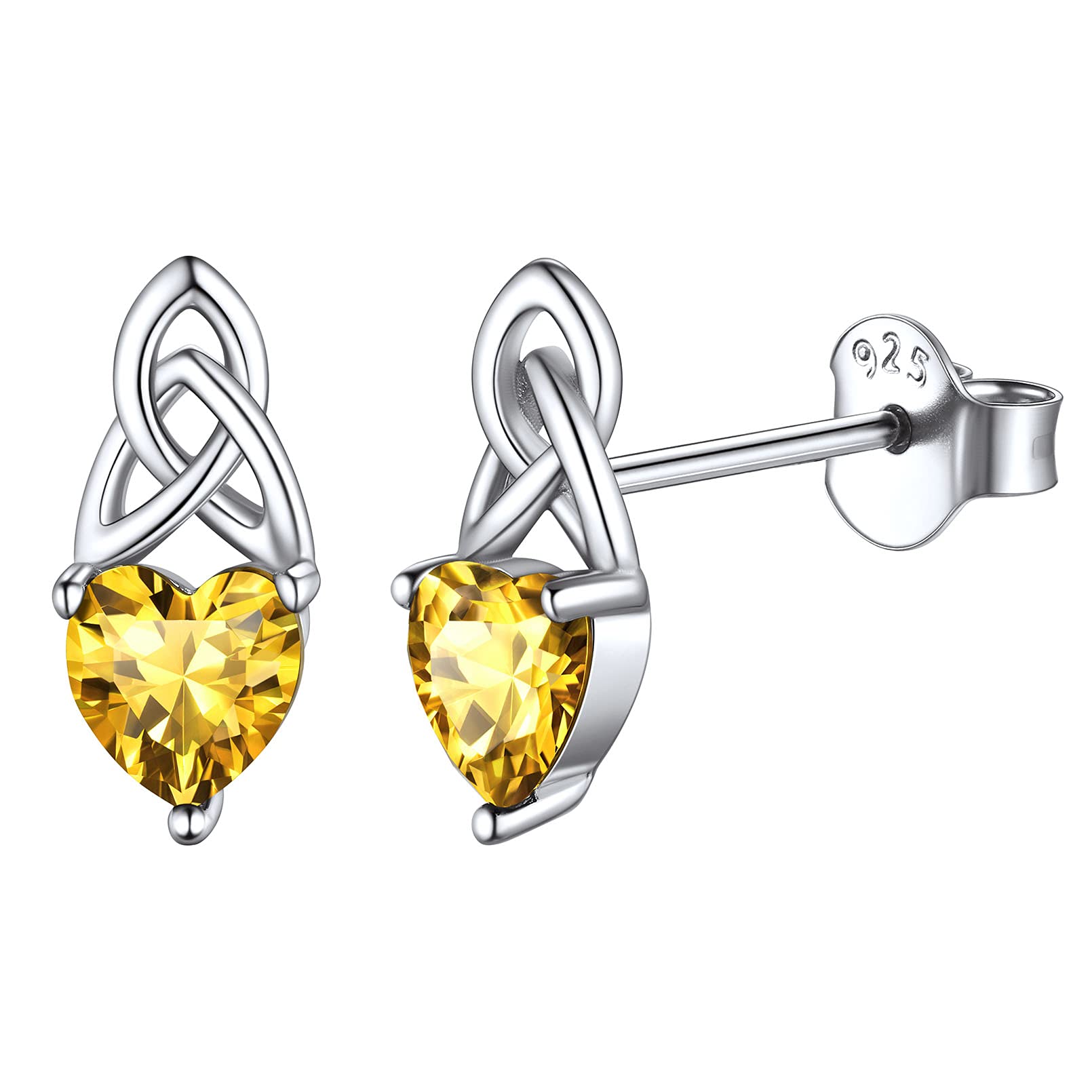 ChicSilver Sterling Silver Earring for Women Sparkly Yellow Topaz Stud Earrings Celtic Irish Knot Earring November Jewellery gifts