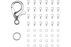 KINBOM 50pcs Silver Lobster Clasp and 120pcs Open Jump Ring, Jewelry Bracelet Connectors Necklace Clasp Bracelet Clasp Jump Rings for Jewelry Making (Clasp: 12x6mm + Ring: 0.7x5mm)