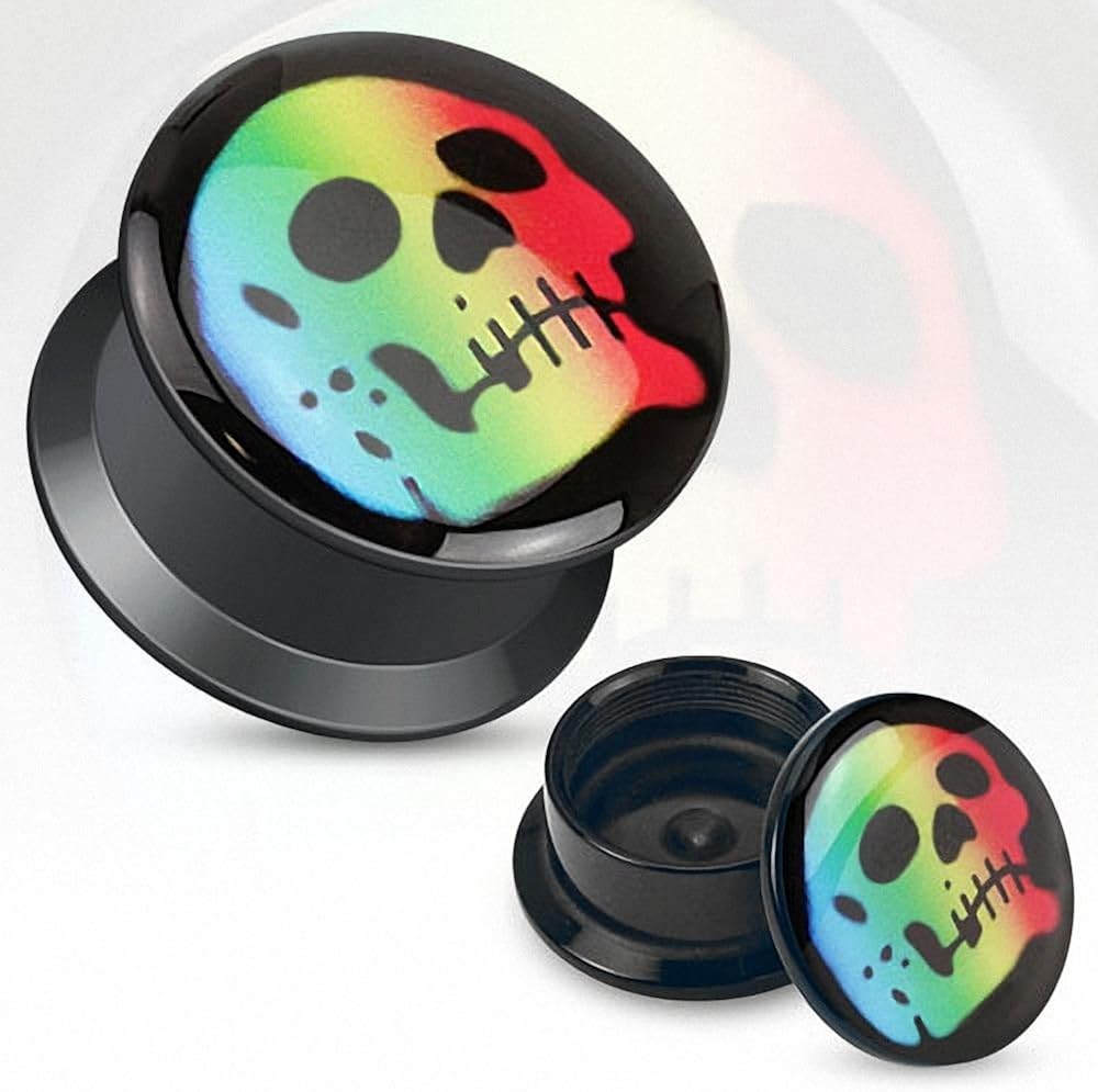 Piercing Plug Skull Acrylic MultiColoured Amazon.co.uk Jewellery