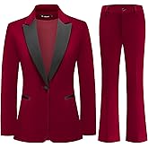 TRONSTORE Women's Velvet Suit 2 Piece Set Satin Peaked Lapel Blazer Outfits for Women Wedding Party Business