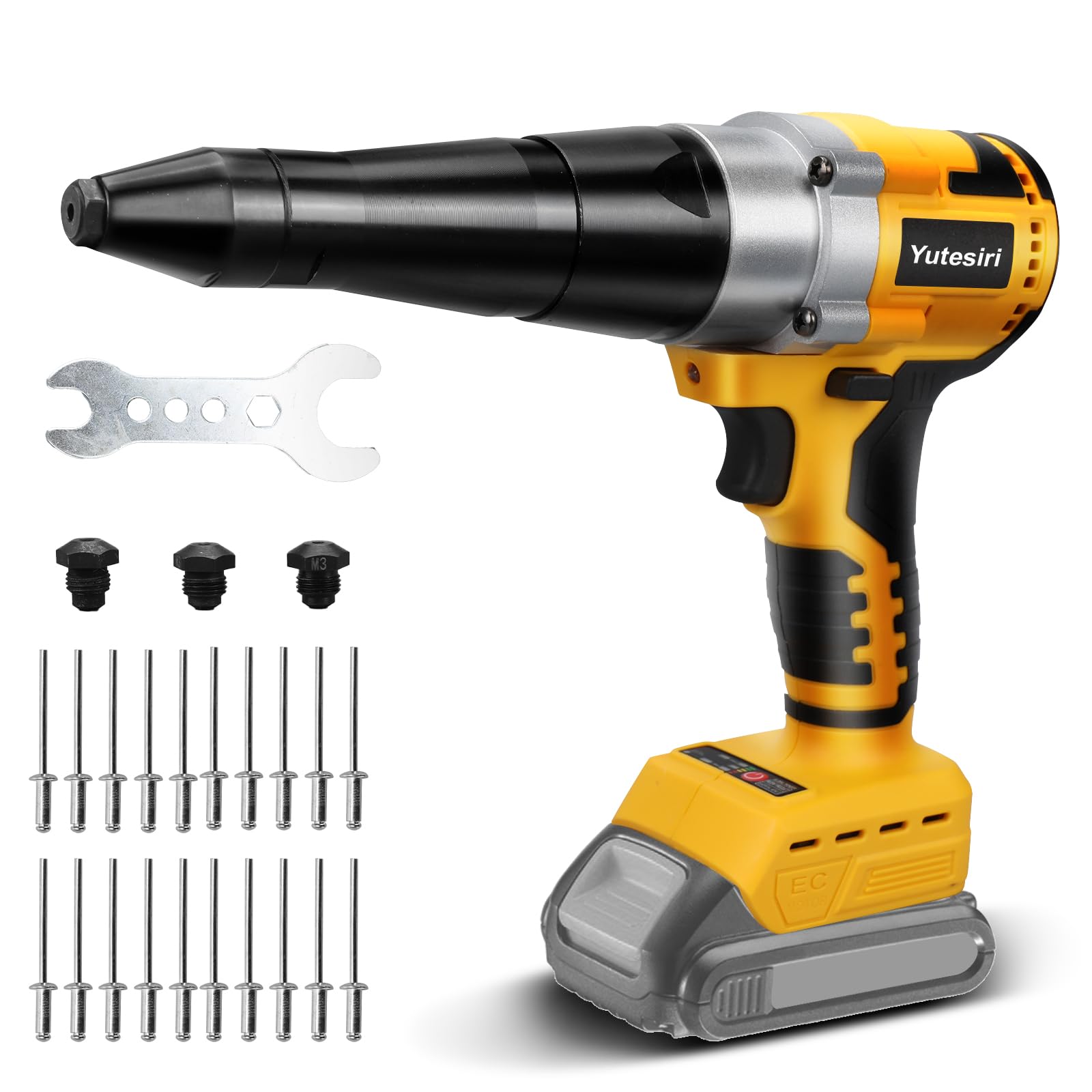 Photo 1 of *****MISSING BLACK PIECES **** Yutesiri Cordless Rivet Gun Compatible with Dewalt 20V Max Battery, with a kitbox, Brushless Electric Automatic Rivet Gun for Rivets 1/8'', 5/32'', 3/16", for Metal Plastic and Leather