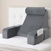 ENITYA 19" Reading Pillow for Bed with Firm Back Support &amp; Big Pockets | Back Pillow for Bed Sitting Up/Watching TV/Nursing/Recovery/Gaming,High Density Foam,Machine Washable Cover,Light Grey
