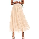 ZESICA Women's Tulle Maxi Skirt A-Line Flowy Ruffle Tiered Elastic High Waist 2026 Fall Trendy Midi Long Skirts