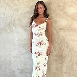 ABINGOO Women Vintage Spaghetti Strap Maxi Dress