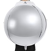 Halloscume 3 Pcs 32 Inch Metallic Silver Foil Giant Balloons 4d Jumbo Round Ball Large Holographic Balloons for Birthday Wedding Bridal Shower Anniversary Party Backdrop Decorations