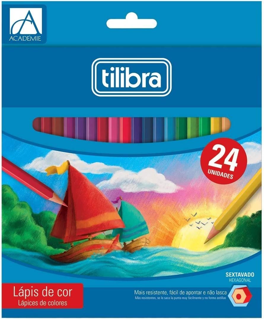 Lápis de Cor 24 Cores Sextavado Académie,Tilibra por Tilibra