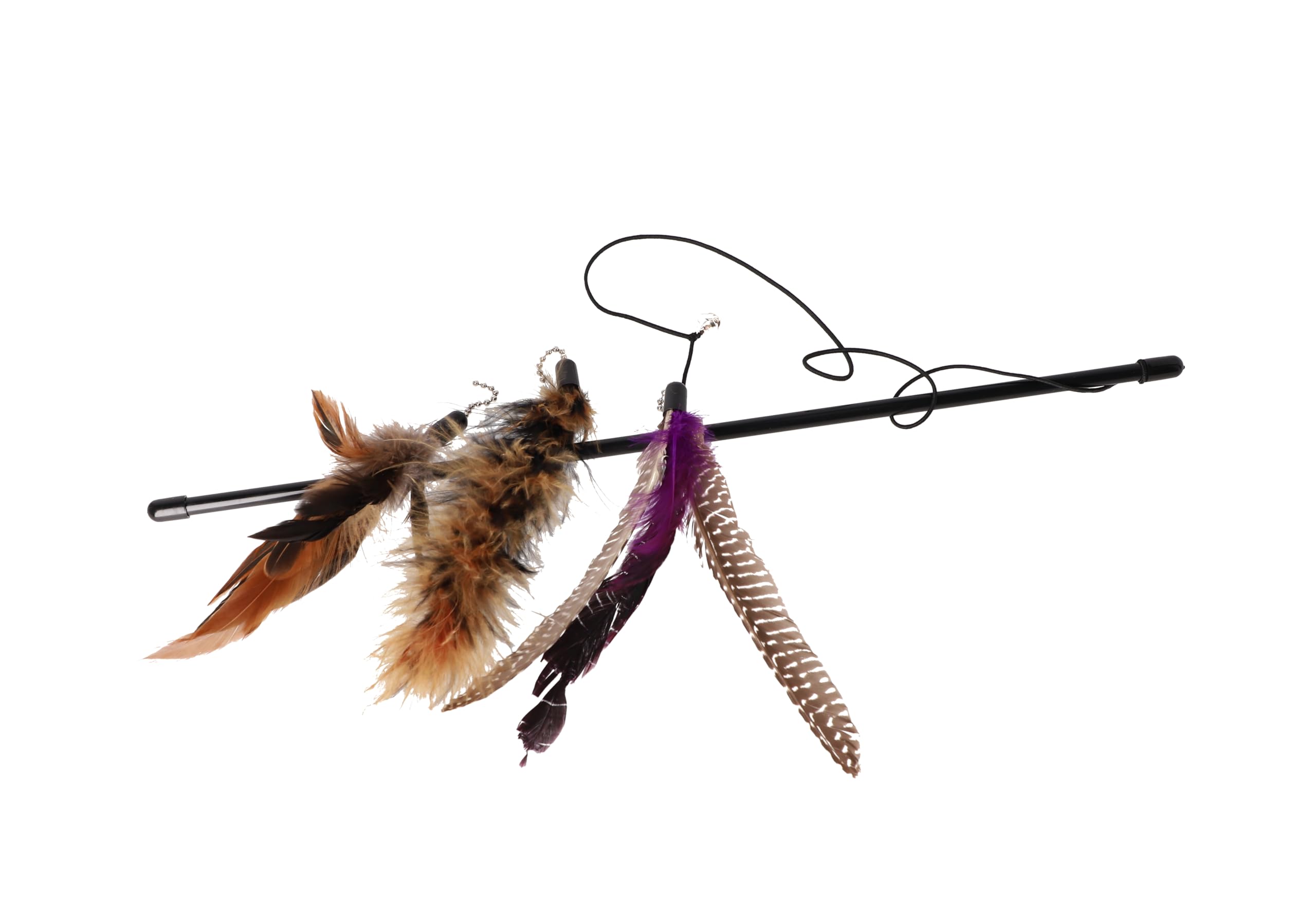 DINGO Charming Cat Wand with 3 Replaceable Toys, Approximately 45 cm long Cat Teaser, 3 Toys with Feathers – 15/20/30 cm Long, for Hunting and Training, Brown (21190)