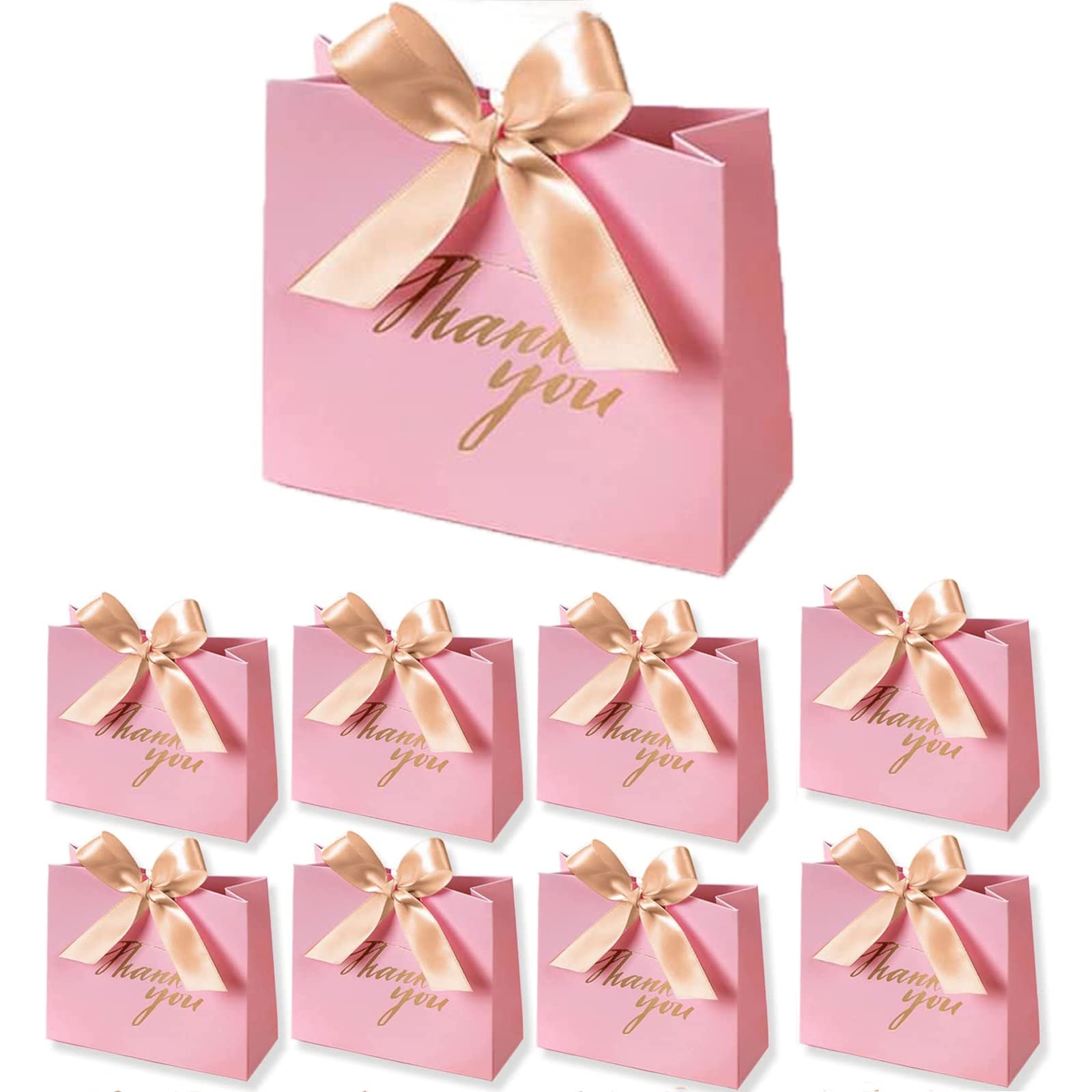 20 Pack Small Thank You Gift Bags with Bow Ribbon, Party Favor Bag Candy Gift Treat Box for Wedding Baby Shower Holidays Birthday Party (11.6x4.5x10 cm, Gold)