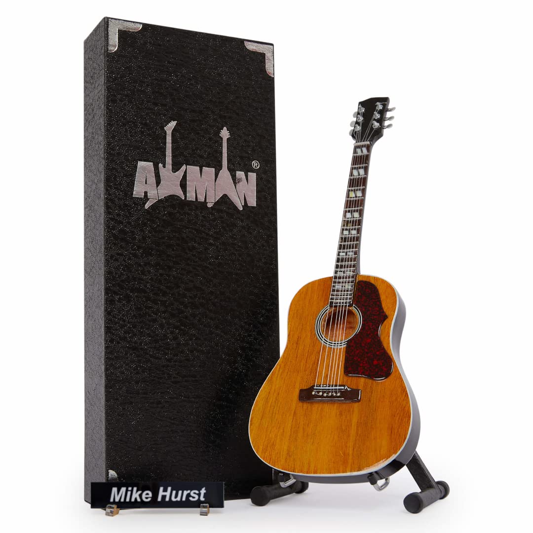 Mike Hurst Miniature Guitar Replica - Music Gifts - Handmade Ornamental 1/4 Scale - Includes a Display Box, Name Tag and Miniature Guitar Stand