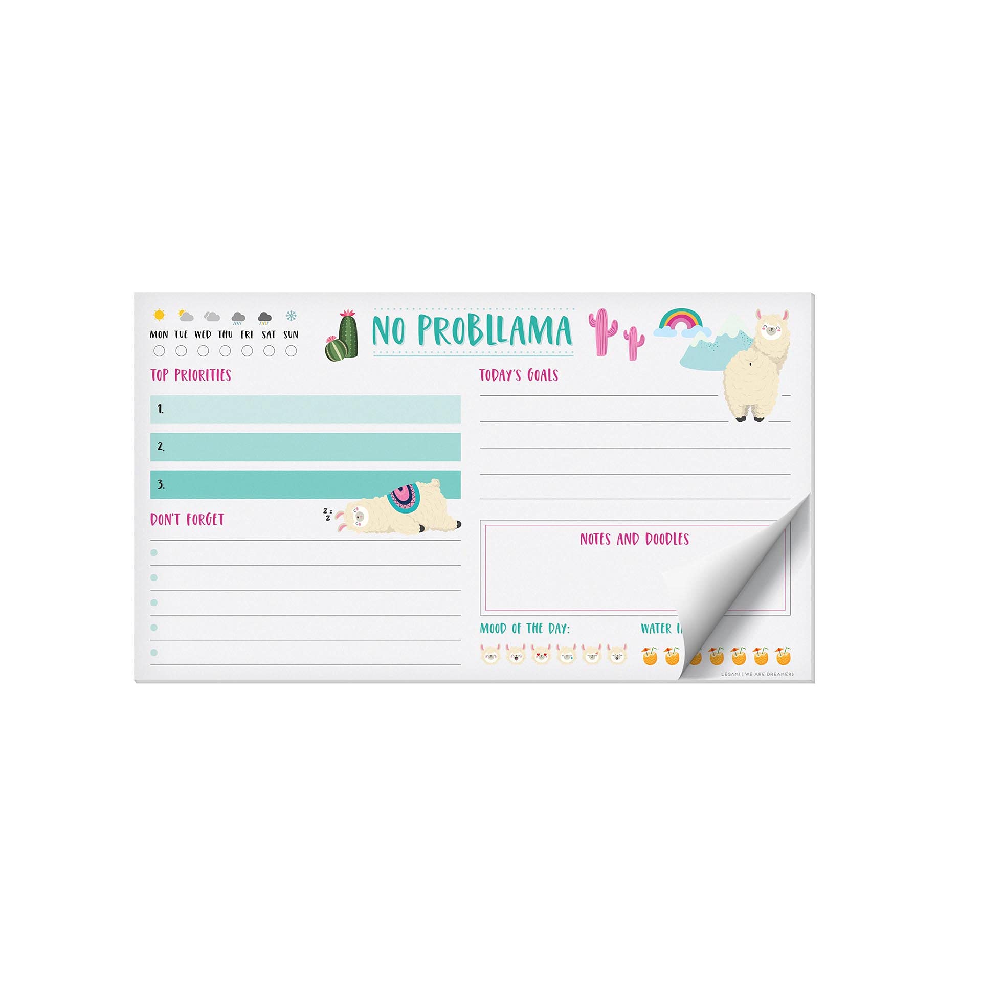 Legami - Block Notes, Paper Thoughts, 19 x 11 cm, 70 Detachable Sheets, 80 g/m² Paper for Clipboard, Memo, Lists and To Do, FSC® Certified Paper (FSC-C154586), Llama Theme