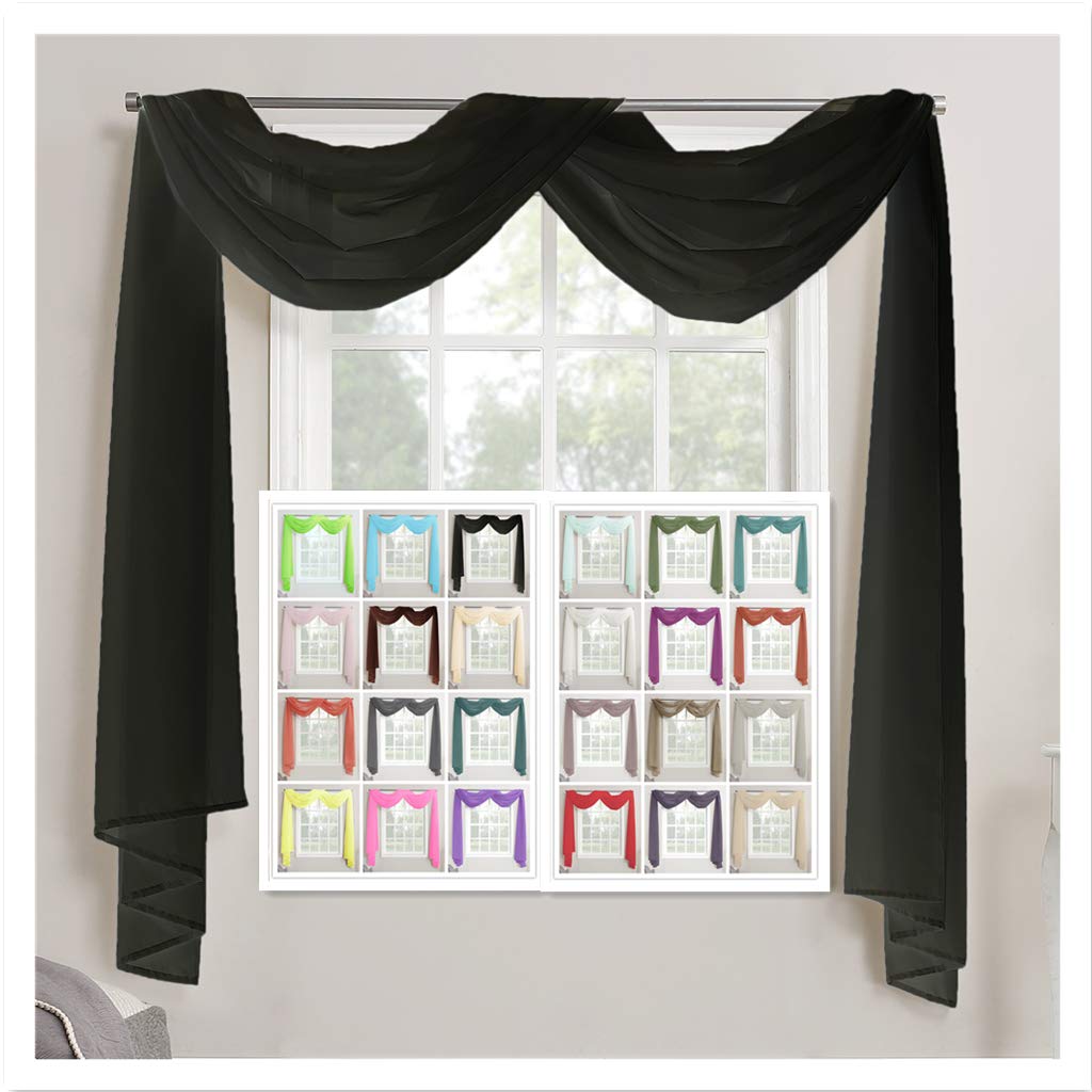 Megachest TAILORED VOILE WINDOW SCARF PELMET (black, 56"X197"X1 Panel)