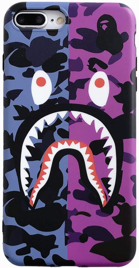 Fanke iPhone 8 Plus iPhone 7 Plus Soft Case,IMD Sleek Smooth Texture Anti Scratch Unfading Coloring Premium TPU Slim Fit Soft Cover for 5.5 iPhone 7P 8P with Street Fashion Design (Purple Pink Shark)