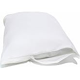 National Allergy Premium 100% Cotton Zippered Pillow Protector - Standard Size - White - 2 Pack - 300 Thread Count - Hypoallergenic Bed Pillowcase with Zipper - Breathable Encasement Cover