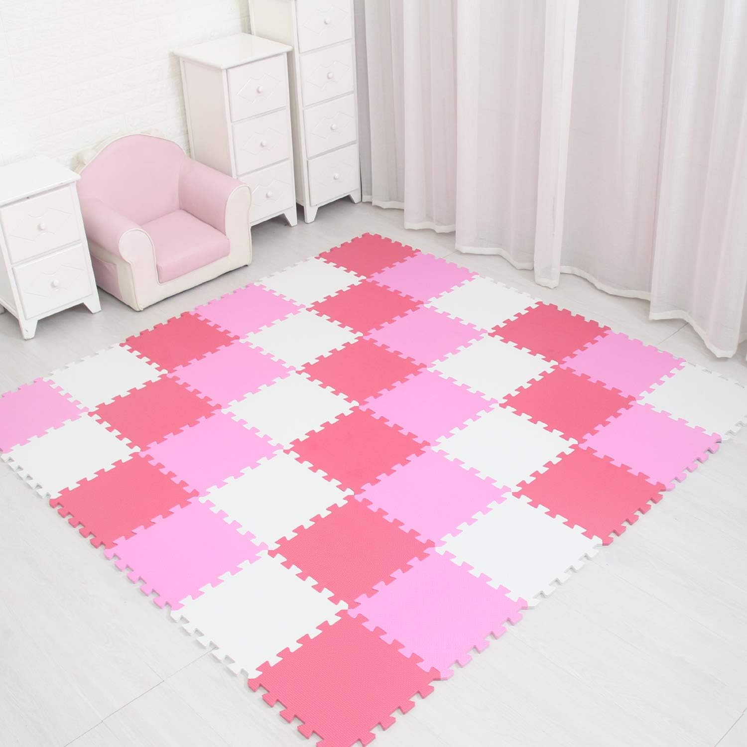 MQIAOHAM Outdoor/Indoor Protective Flooring Mats - Interlocking Reversible Floor Matting Suitable Gym, Play Area, Exercise, Yoga White Pink Rose 101103109: Toys & Games