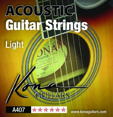 KONA Acoustic Steel Brass Guitar Strings, Light A407 12-16-24-32-42-53