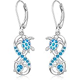 Turtle Earrings for Women Sterling Silver Infinity Blue Opal Sea Turtle Earrings Dangle Drop Tortoise Ocean Wave Jewelry Gifts for Turtles Lovers
