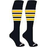 Mk Socks Striped Knee High Baseball, Football Socks (C) Black, White, Gold