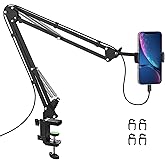 Phone Holder for Desk, Phone Holder for Bed with Adjustable Clamp Clip, Flexible Phone Stand Lazy Bracket Mount Long Arms Clamp for iPhone, Samsung, Google Pixel, Moto (Black)