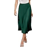 ALCEA ROSEA Womens Satin High Waisted Silk A-line Wedding Elegant Elastic Midi Maxi Skirt