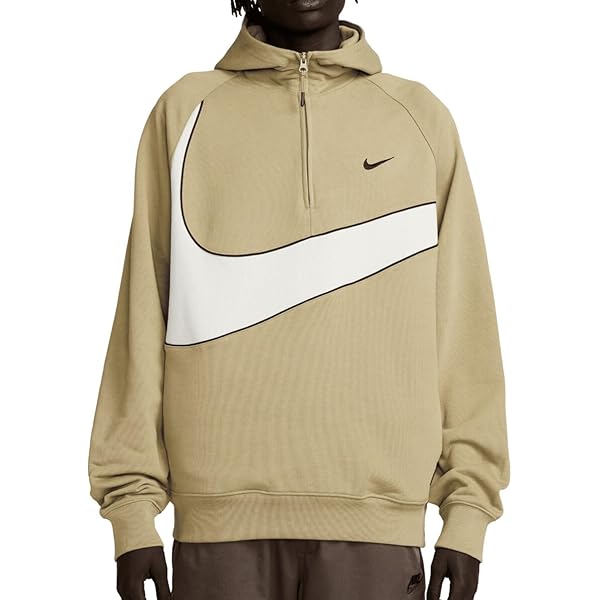 tan nike hoodie with black swoosh