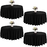 JALANCY 4 Pack Round Tablecloth 90 Inch Black Polyester Washable Fabric Table Covers for Wedding Dining Table Buffet Parties Banquet Decor