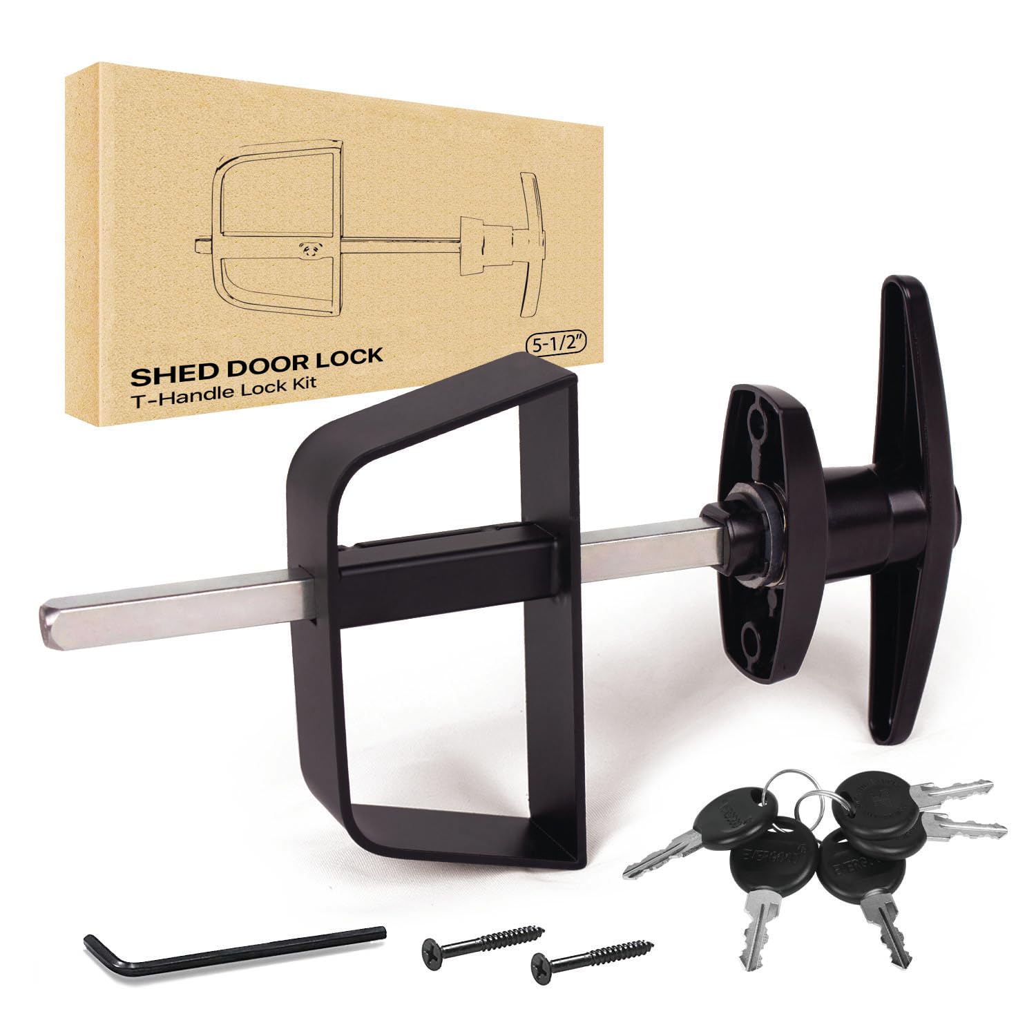Photo 1 of 6" T-Handle Lock kit-Hurrikom Shed Door Latch with 5 Keys, 6" Stem Shed T-Handle Lock Kit for Sheds Doors, Playhouses, Chicken Coops,Camper, RV, Garage Door(Black)