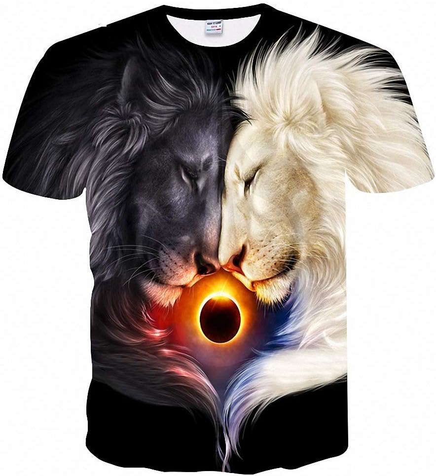 Dawery Unisex 3D T-Shirt T-Shirt Men/Women Summer 3D Tshirt Print Yin and Yang Lion T Shirt Tops Tees