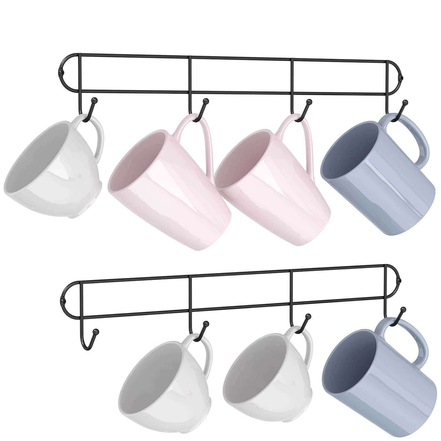 Tibres - Coffee Mug Rack Wall Mounted - Mug Holder - Coffee Cup Organizer - Mug Hanger - Coffee Cup Rack with Mug Hooks for Kitchen - Rustic Farmhouse Storage Tea Cup Hooks - Set of 2 - Black